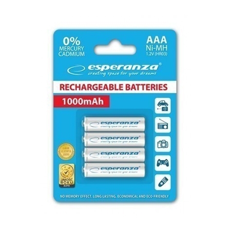 Punjive baterije ESPERANZA RECHARGEABLE Ni-MH AAA 1000MAH 4kom. white, EZA102W