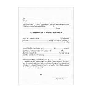 NALOG ZA SLUŽBENO PUTOVANJE ZA DRŽAVNE SLUŽBENIKE  1/1 GTG