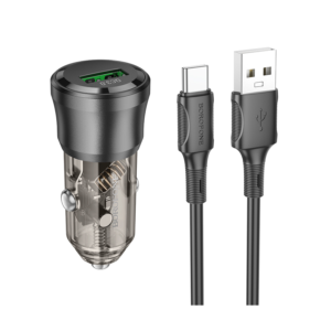 Auto Punjač sa kablom 1m USB to Type-C BOROFONE BZ23 Noble single-port QC3.0 car USB set transparent black