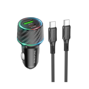 Auto Punjač sa kablom 1m Type-C to Type-C BOROFONE BZ21 Brilliant 48W dual port PD30W+QC3.0 USB + Type-C car set black
