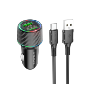 Auto Punjač sa kablom 1m USB to Type-C BOROFONE BZ21A Brilliant 36W dual port QC3.0 2xUSB car set black