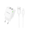 USB punjač sa kablom 1m USB to iPhone/lightning BOROFONE BN15 Strong dual-port set white