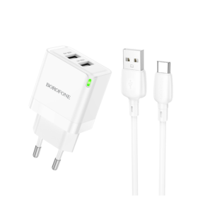USB punjač sa kablom 1m USB to Type-C BOROFONE BN15 Strong dual-port set Type-C white