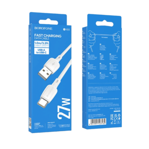 USB kabal 1m BOROFONE BX93 Super power 27W charging data USB to Type-C white