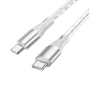USB kabal BOROFONE BX96 Ice crystal 60W, 3A silicone charging data cable 1m, Type-C to Type-C gray