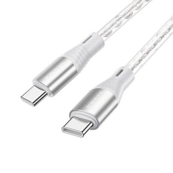 USB kabal BOROFONE BX96 Ice crystal 60W, 3A silicone charging data cable 1m, Type-C to Type-C gray