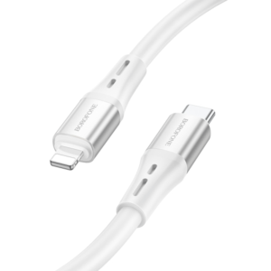 USB kabal BOROFONE BX88 Solid PD silicone charging data cable 1m, 20W for iPhone/lightning white