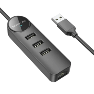 USB HUB + GLAN Ethernet Adapter BOROFONE DH6 Erudite 4-in-1, USB3.0x3 +RJ45 black