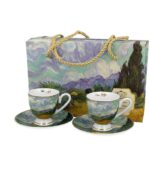 DOU GOLDEN LINE set 2 šolje sa tabacice, 110ml espresso V. van Gogh WEAT FILED [kom]